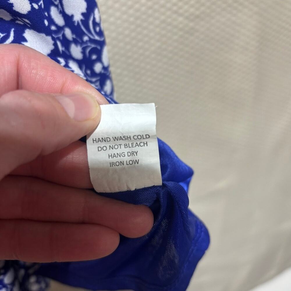 Sienna Sky Blue White Floral Wrap Mini Dress Medium Short Sleeve Button Waist - Picture 8 of 11